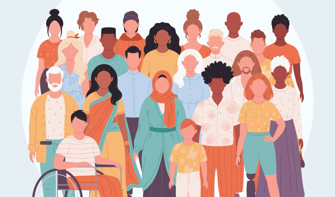 A large group of people, both adults and children, from a wide range of backgrounds. 